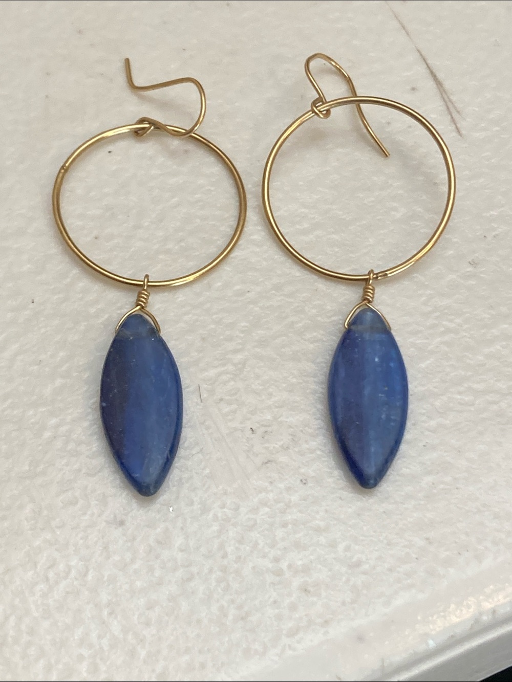 1/20 14K Gold Filled Natural Blue Kyanite Marquise Dangle Earrings Preowned